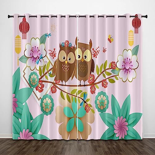Blickdicht Gardinen Mit Ösen Rosa Eule Lichtundurchlässig Verdunkelungsvorhänge Für Wohnzimmer, Schlafzimmer Und Kinderzimmer Moderner Digitaldruck