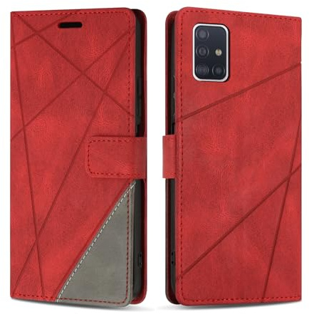 SONWO Handyhülle für Samsung Galaxy A71 4G Hülle, Premium PU Leder Handyhülle Wallet Silikon Schutzhülle Klapphülle für Samsung A71 4G, Rot