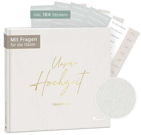 mintkind® Gästebuch Hochzeit zum Ausfüllen Offwhite inkl. 4 Stickerbögen | 84 Seiten mit Fragen für die Gäste | Hochzeitsgeschenke für Brautpaar als Hochzeit Deko | Goldene Hochzeit Silber Hochzeit