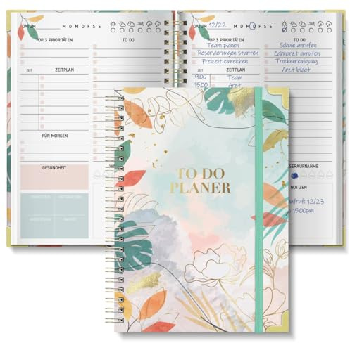 BIROYAL Tagesplaner, To Do Planer, Undatiert, 120g Papier, mit Froschtasche | Daily Planner A5, 120-Tage, mit Gummiband & Metallecken, Spiralbindung, für Aufgaben & Notizen, Perfekt für Büro & Schule