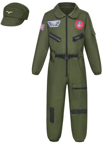 maxToonrain Kids Pilot Costume 2PCS Fighter Jet 3-12 Years Boys and Girls Aviator Costume for Halloween Christmas World Book Day (8-10 Year, X-Large)