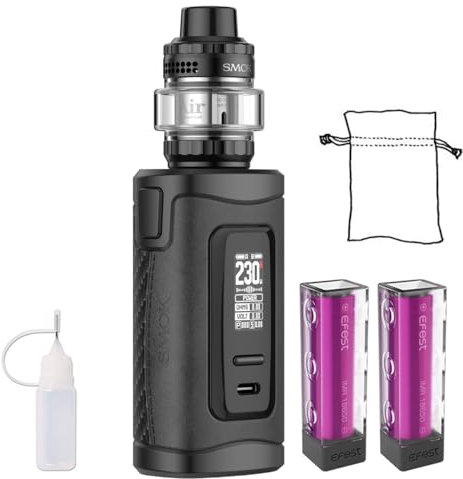 E Zigarette Starterset, Smok 230W MORPH 3 KIT mit 5 ml T-Luft Untertank und 2 * wiederaufladbaren Batterien,Leck-Proof Shisha Starter Set, Ohne E-Liquid, Ohne Nikotin (Karbon Faser)