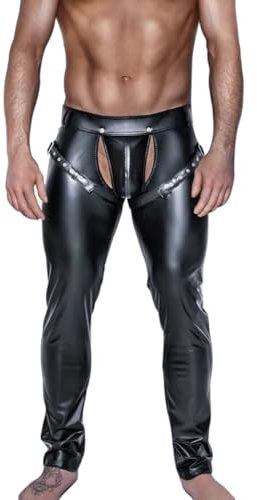 Moinha Herren Wetlook Skinny Hose Lack Leder Leggings Erotisch Offener Elastisch Lederhose Sexy Männer Unterwäsche Pants Strumpfhosen Lange Party Clubwear Fetisch BDSM Bondage Hose Ouvert-Dessous