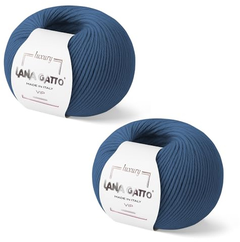 2-er-Pack Kaschmir- und extrafeine Merinowolle zum Stricken, Lana Gatto Vip Line, (Blau - 10175, 2)
