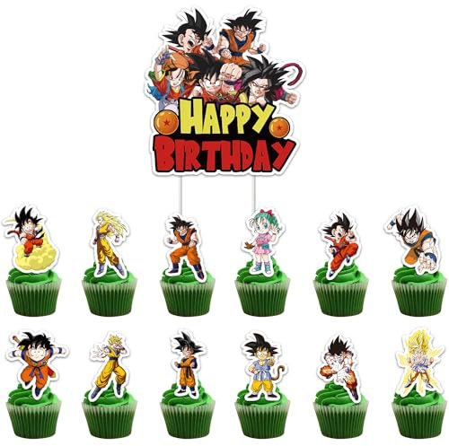 Goku Cupcake Toppers, 25 Stück Tortendeko Geburtstag Kinder, Goku Cartoon Cake Topper, Kuchen Deko Kindergeburtstag, Party Kuchen Dekoration, für Geburtstag Party Kinder
