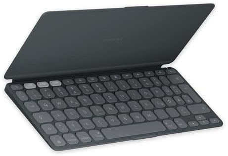 Logitech Keys-To-Go 2, mobile kabellose Tastatur für iPad mit integriertem Schutzcover, schlanke und kompakte, für iPad, iPhone, Mac und Apple TV, einfacher Gerätewechsel, DEU QWERTZ-Layout - Grau