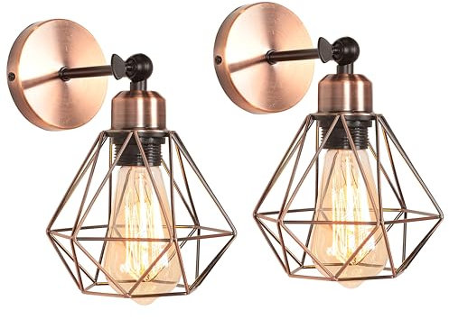 TOKIUS 2 Stücke Wandlampen Vintage 16CM Wandleuchte Innen im Industrial Design Retro E27 Lampe aus Eisen Käfig Lampenschirm Verstellbare Deckenleuchte für Flur Wohnzimmer Schlafzimmer (Kupferrost)