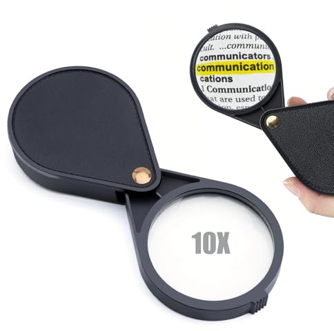 Tragbare Taschenlupe, Leselupe mit PU-Lederabdeckung Tragbare ältere Augen Schleife Lupe mit 6.5cm Durchmesser Linse für Schmuck Felsen Münzen Uhren Antiquitäten