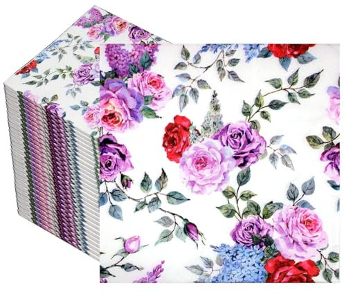 100 Stück Servietten Blumen, Papierservietten mit Blumen, Hochzeitsservietten Hochzeit, Vintage Servietten, für Hochzeit Taufe Geburtstag Ostern Kommunion 33x33cm(A)