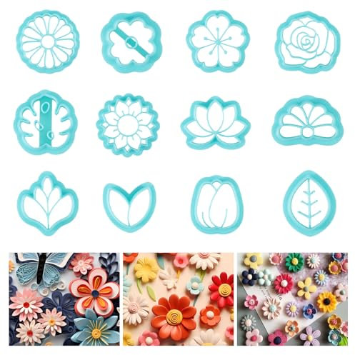ORIGACH 12 Stück Polymer Ton Ausstecher, Blumen Ton Schneider Zur Herstellung von Ohrringen Modelliermassen-Ausstecher Zur Schmuckherstellung