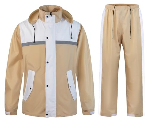 KTWOLEN Herren Regenanzug Wasserdicht Regenjacke Reflektierend Fahrrad Regenbekleidung Regenjacke und Hose Set Regenkombi Wasserdichter Anzug, Khaki, M
