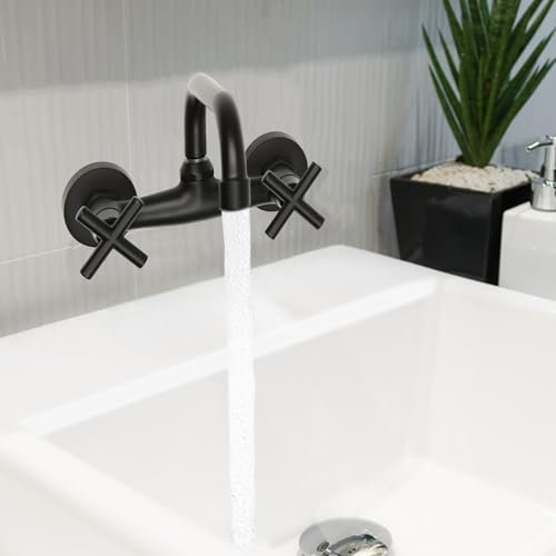 Grifo retro giratorio 360°, montaje en pared, 2 agujeros, grifo de cocina, grifo de fregadero, color negro