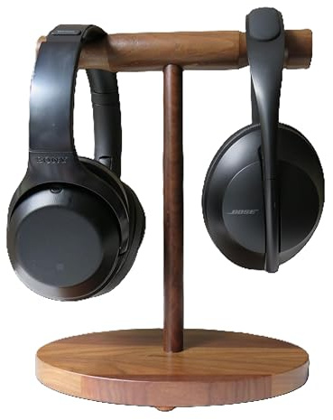Twinheads Dual Walnut Headphone Stand for Two Over-Ear Sets – Natural Wood Headset Holder for Gaming, Office, Music – Eco Friendly Headphones Gift Idea – Universal Compatibility