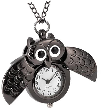 VALICLUD Retro Taschenuhr Eulenmotiv Mit Filigraner Mondform Dekorative Analoguhr in Schwarz Kleines Geschenk Für Freunde Und Familie Langlebige Modeaccessoire Für Uhrenliebhaber