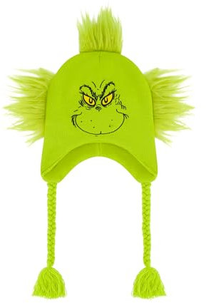 Concept One Uni-Erwachsene Dr. Seuss The Grinch, Adult Peruvian Winter Knit Cap with Faux Fur Accents Beanie-Mütze, Grünes Fell, Medium