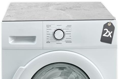 Tabletop rutschfeste Waschmaschinenauflagen 2er Set Beton-Optik in 60 cm - zuschneidbare Textil Finish Gummi-Matte als Waschmaschinen-Abdeckung - Waschmaschine Trockner Auflage als Zubehör Unterlage