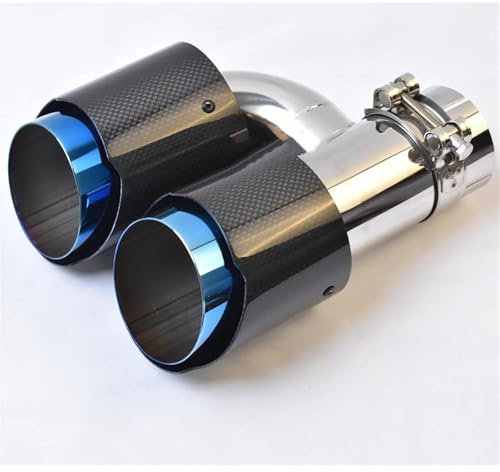 DZSLLOOI Auspuffblenden 1 STÜCK Glänzend Blau Edelstahl Gerade Schalldämpfer Rohr Carbon H Stil Linke Seite Ende Schwanz Auspuffspitze Endrohrblenden Blende(63-101MM)