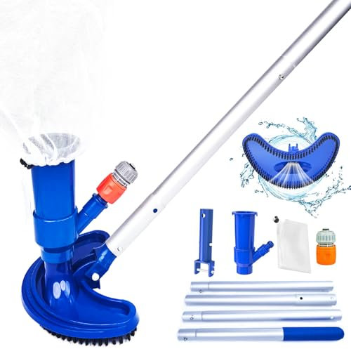 Aspirador para Piscinas Herramientas de Limpieza, Cabezales de Aspiración con 1.5M Mástil Telescópico Desmontable Kit de Aluminio para Bañera de Hidromasaje, Fuente, Cuario, SPA, Estanque
