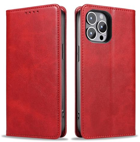 LBH Handyhülle Smartphone-Hülle für Apple iPhone 14 Pro Klapphülle Magnetverschluss Kartenfächer Geldfach Standfunktion Case Etui Rundumschutz Schutzhülle Rot