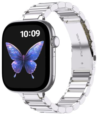 ARTCHE Slim Watch Strap for Apple Watch Straps 42mm 41mm 40mm 38mm | Thin Glossy Stainless Steel Chain Band for Women, Compatible with iwatch Straps Series 11/10/9/8/7/6/SE/5/4/3/2/1, Silver