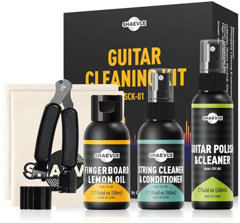 Gitarrenreinigung,All IN ONE Kit: Gitarrenpolitur, Griffbrett-Zitronenöl, Saitenreiniger-Öl, Reinigungstuch für die Reinigung und Pflege der Gitarre