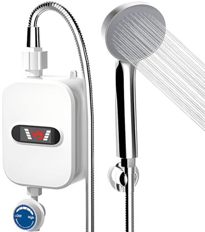 Electric Water Heater for Shower, 3500w Instant Electric Tankless Water Heater with LED Display, Portable Hot Tankless for Thermostatic Shower Set