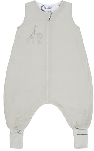 Sterntaler Schlafsack mit Beinen 80/86 Giraffe & Löwe – Musselin, Feinfrottee-Futter – Stulpen an Beinen – Zwei-Wege-Reißverschluss für einfaches Wickeln - 1,00 TOG – Baby Kleinkind Schlafsack, grün