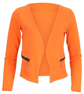 Malito - Damen Blazer Langarm - unifarbener Jerseyblazer - Kurze Basic Jacke - Sweatblazer mit Reißverschluss - Tasche - tailliertes Sakko 6040 - (Orange, XL)