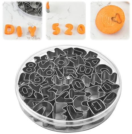 LUMOOM 37 stampi per biscotti con lettere e numeri, per fondente, in acciaio inox, decorazione per biscotti per bambini