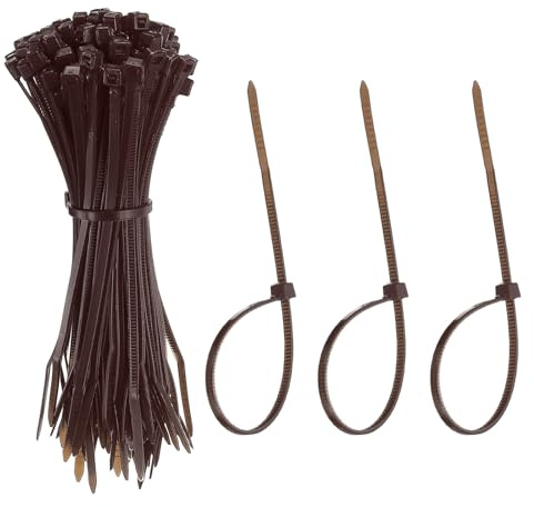 YELARXI Fascette fermacavi in plastica, autobloccanti, 10 cm, adatte per casa, giardino, ufficio, officina e viaggi, confezione da 100, marroni