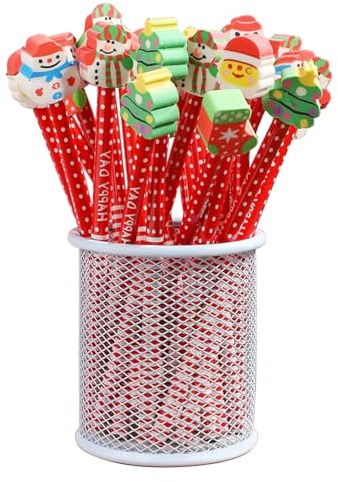 36 Stück Weihnachts-Bleistifte mit Radiergummis – Goodie Bag Fillers, Santa Xmas Tree Rentier Schneemann Radiergummis Cartoon Bulk HB Bleistift Set für Kinder, Geschenk Spielzeug Weihnachten