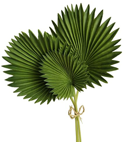 Lonrtesw 3 Pcs Artificial Palm Leaves Bunch Green Plastic Fake Plants Simulation Leaves Flower Arrangement Home Decoration