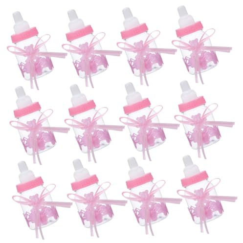 MAGICLULU 12 Stück Teiliges Transparente Kunststoff Babyflaschen mit Schleife Nachfüllbare Candy Boxen für Babyparty Vielseitige Geschenkbehälter für Babygeburtstag und Vollmondfeier