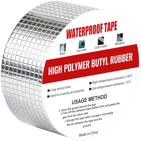 NIXRET Butylband 50mm × 10m, Dichtungsband Selbstklebend aus Silberner Aluminiumfolie, Wasserdichtes Klebeband für Dach, Regenrinne, Rohr und Wohnwagen