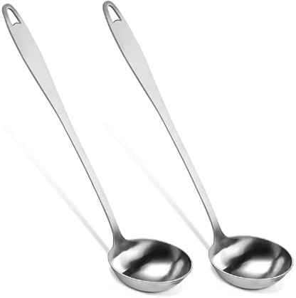 2 Stücke Suppenkelle Edelstahl, Schöpflöffel, Saucenlöffel, Silber Schöpfkelle 304 Edelstahl aus Rostfreiem Stahl für Brühe, Saucen und Servieren, Suppenlöffel für Hotel, zu Hause, Restaurant, Küche