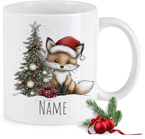 GRAZDesign Personalisierte Tasse Weihnachten Fuchs - Weihnachtstasse Kinder Erwachsende Kaffeebecher Keramik 330ml