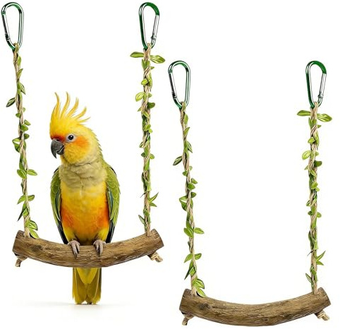 2 Pezzi Trespolo per Pappagalli in Legno Giochi, Pappagalli Altalena | Accessori per Gabbia per Uccelli Gabbia Adatti a Uccelli Piccoli e Medi (20 x 18cm)