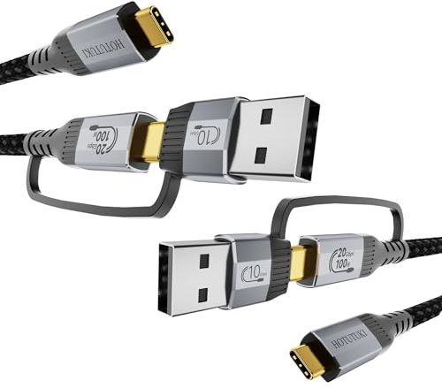 HOTUTUKI cables usb tipo c corto (1m+1m) Multifunción 2 en 1, USB A a Tipo C USB 3.2 Gen 2x2 20Gbps, Transmisión de Datos, Vídeo UHD 4K@60Hz, Carga Rápida Compatible con Thunderbolt 3/4, Cable type C