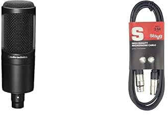 Audio-Technica AT2020 Cardioid Condenser Microphone & Stagg 3m XLR to XLR Plug Microphone Cable (Renewed)