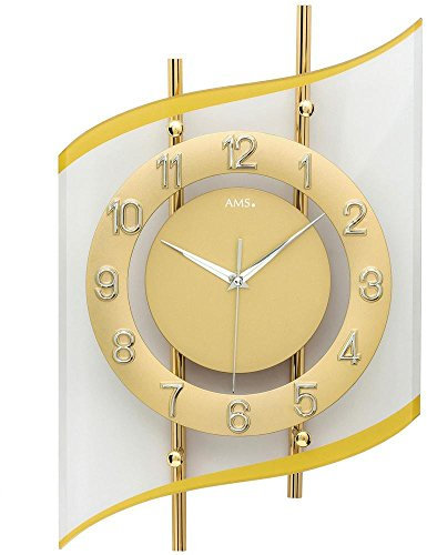 AMS 5505 analoge Funk-Wanduhr mit Mineralglas, geschwungen, golden