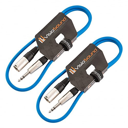 2 x Male XLR to 6.35mm Stereo Jack Lead/Balanced Signal Patch Cable / 2 Pack 1m Blue/Blue