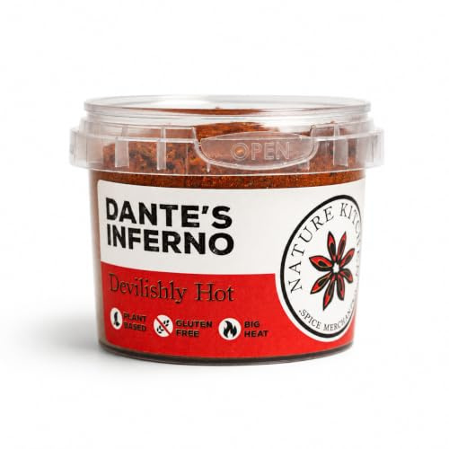 Nature Kitchen Dantes Inferno Hot Spice Mix 50g Extra Hot, Premium Ghost and Habanero Chilli Blend, Gluten Free, Vegan Seasoning for Fiery Grilling, Sauces, Marinades and Extreme Heat Cooking