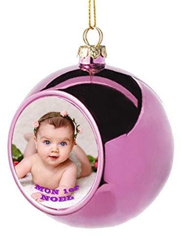 Boule de Noël Mon Premier Noël Photo Personnalisable (Rose, 6)