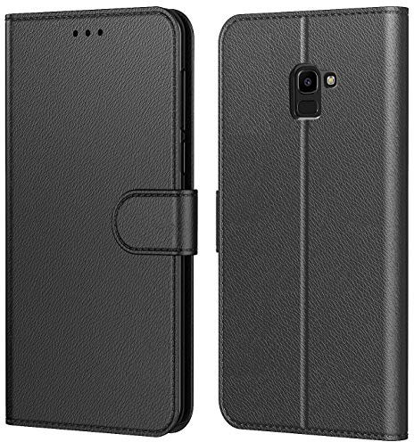 Tenphone Etui Coque pour Samsung Galaxy J6 2018, Protection Etui Housse en Cuir Portefeuille,[Livre Horizontale],[Emplacements Cartes],[Fonction Support],pour (Galaxy J6 2018 (5,6), Noir)