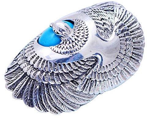ForFox Vintage Echt 925 Sterling Silber Adler Ring mit Türkis Vogel Schmuck für Herren Damen Größe 60