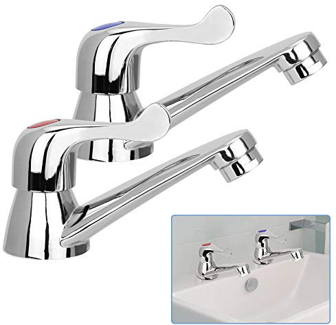 DECARETA 2 PCS Grifo del Lavabo con Filtro Cerámico, Grifo Mezclador Fregadero,Grifo de la Cocina con Buen Sellado,Grifo Monomando para Lavabo,Grifería Baño Agua Fría y Caliente Cromado