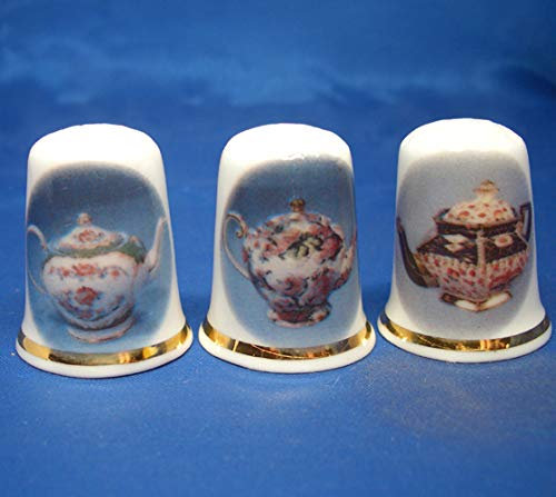 Porzellan-Fingerhüte, 3er-Set, antike Teekannen