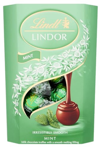 Lindt Lindor - Scatola per tartufi al cioccolato al latte e menta, circa 16 palline, 200 g, con un ripieno di fusione liscia, regalo per Pasqua, compleanno, celebrazioni, congratulazioni