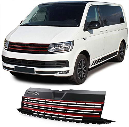 Kühlergrill ohne Emblem mit roten Leisten für VW T6 Bus Transporter 15-19