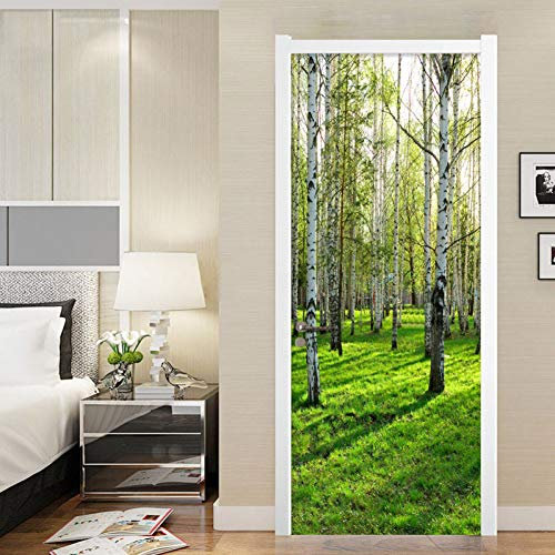 NSDX Türtapete Selbstklebend Foto Wallpaper Modern Einfache 3D Stereo Birkenwald Wandbild Aufkleber Wohnzimmer Schlafzimmer Home Decor PVC Wasserdichtes Tapeten